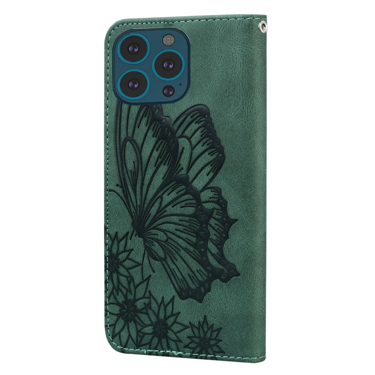 For iPhone 15 Pro Max Retro Skin Feel Butterflies Embossing Leather Phone Case(Green) - iPhone 15 Pro Max Cases by buy2fix | Online Shopping UK | buy2fix