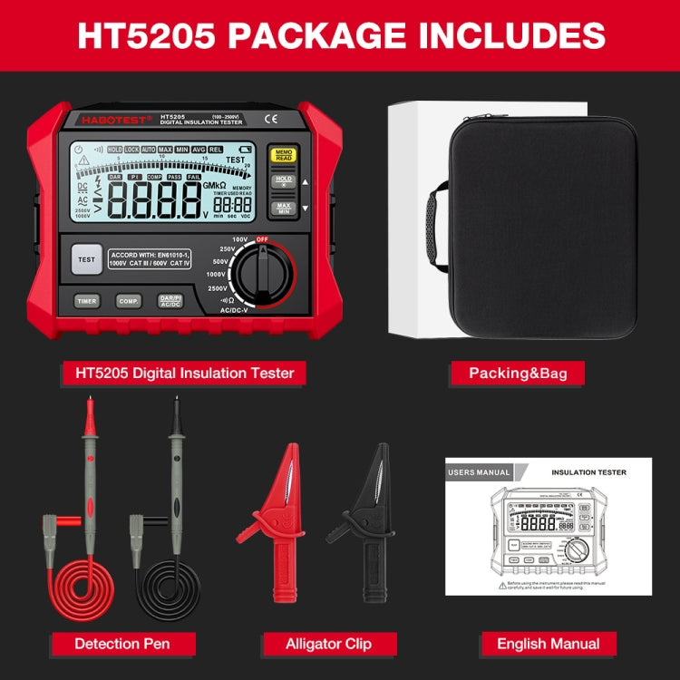 HABOTEST HT5205 Insulation Resistor Tester - Battery & Resistance Tester by HABOTEST | Online Shopping UK | buy2fix