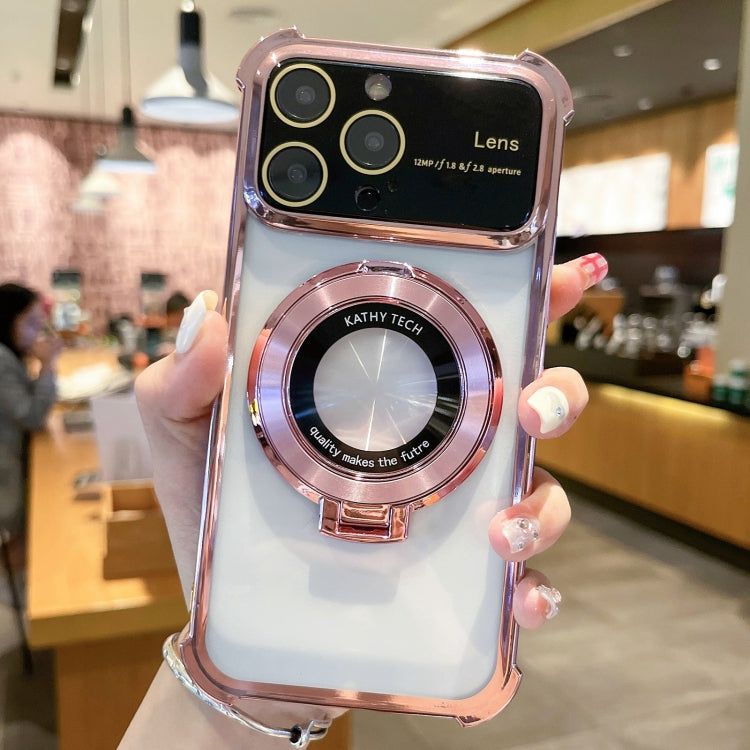 For iPhone 15 Pro Max MagSafe Holder Shockproof TPU Phone Case with Lens Film(Rose Gold) - iPhone 15 Pro Max Cases by buy2fix | Online Shopping UK | buy2fix