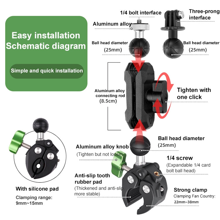 RUIGPRO Crab Clamp Action Camera Bracket 3-claw Ball Head Mount - Holder by RUIGPRO | Online Shopping UK | buy2fix