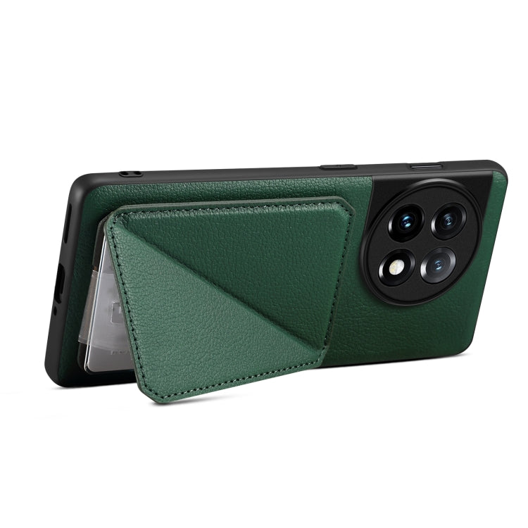 For OnePlus 11 5G Denior Imitation Calf Leather Back Phone Case with Holder(Green) - OnePlus Cases by Denior | Online Shopping UK | buy2fix