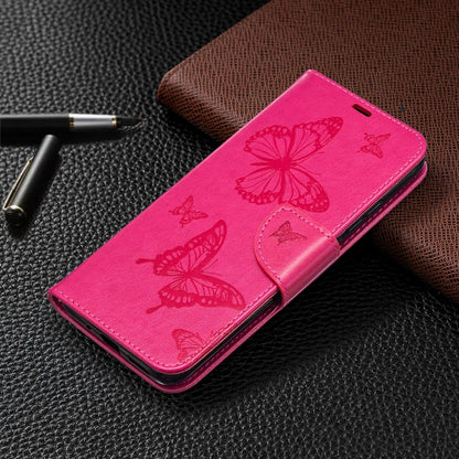 For Xiaomi Redmi 9C Two Butterflies Embossing Pattern Horizontal Flip Leather Case with Holder & Card Slot & Wallet & Lanyard(Rose Red) - Xiaomi Cases by buy2fix | Online Shopping UK | buy2fix