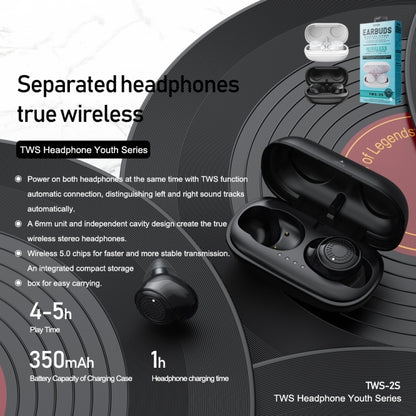REMAX TWS-2S Bluetooth 5.0 Stereo True Wireless Bluetooth Earphone with Charging Box(Black) - TWS Earphone by REMAX | Online Shopping UK | buy2fix