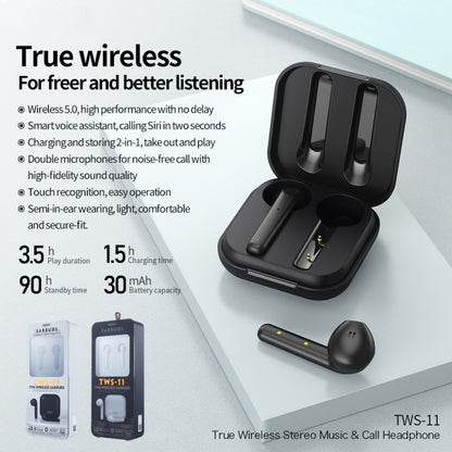 REMAX TWS-11 Bluetooth 5.0 True Wireless Bluetooth Stereo Music Earphone with Charging Box(Black) - TWS Earphone by REMAX | Online Shopping UK | buy2fix