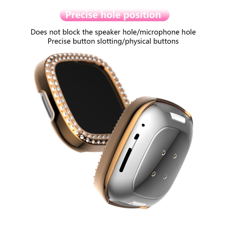 For Fitbit Versa 3 / Versa Sense Double Row Plating Diamonds PC Protective Case(Rose Gold) - Watch Cases by buy2fix | Online Shopping UK | buy2fix