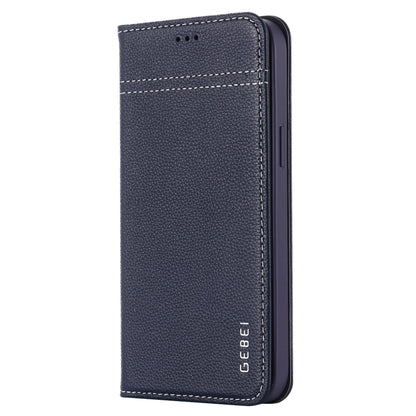 For iPhone 12 mini GEBEI Top-grain Leather Horizontal Flip Protective Case with Holder & Card Slots (Blue) - iPhone 12 mini Cases by GEBEI | Online Shopping UK | buy2fix