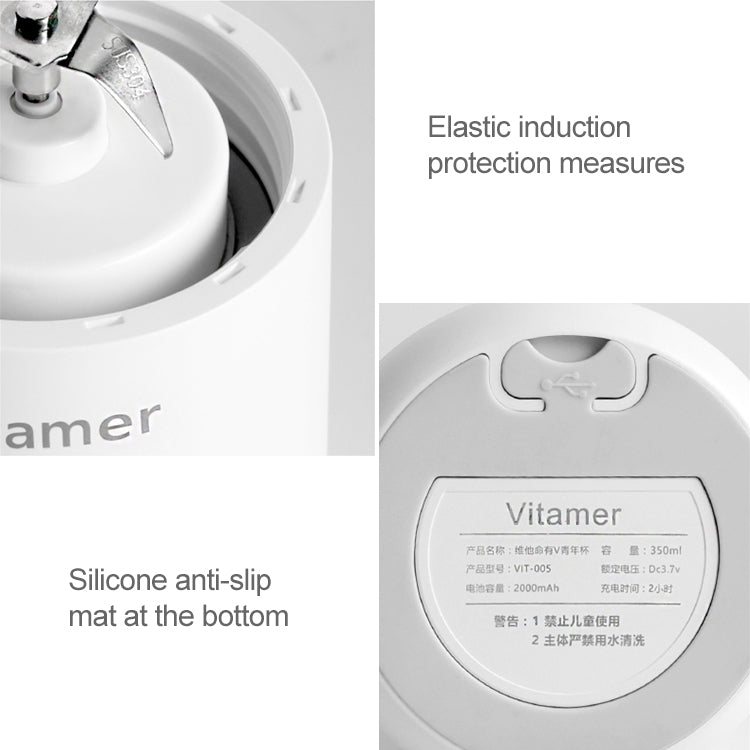 Vitamer USB Mini Portable Juicer Juice Blender Lemon Fruit Squeezers Reamers Bottle (White) - Home & Garden by buy2fix | Online Shopping UK | buy2fix