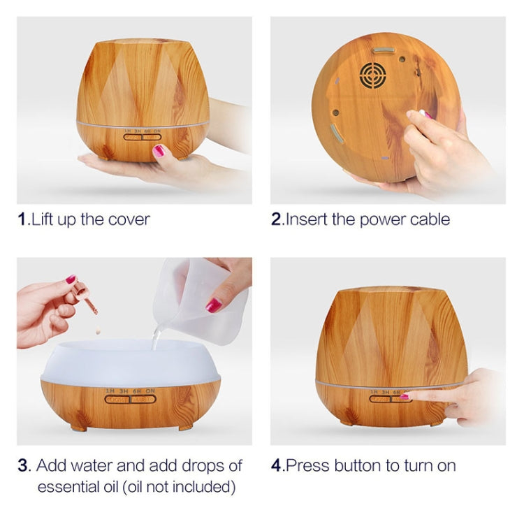 Diamond Wood Grain Remote Control Ultrasonic Humidifier Aromatherapy Machine Automatic Alcohol Sprayer with LED Lights, Capacity: 400mL, EU Plug (Light Wood Color) - Home & Garden by buy2fix | Online Shopping UK | buy2fix