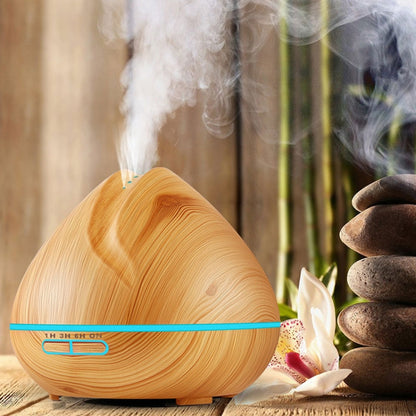 Peach Shape Wood Grain Remote Control Ultrasonic Humidifier Aromatherapy Machine Automatic Alcohol Sprayer with LED Lights, Capacity: 400mL, UK Plug (Dark Wood Color) - Home & Garden by buy2fix | Online Shopping UK | buy2fix