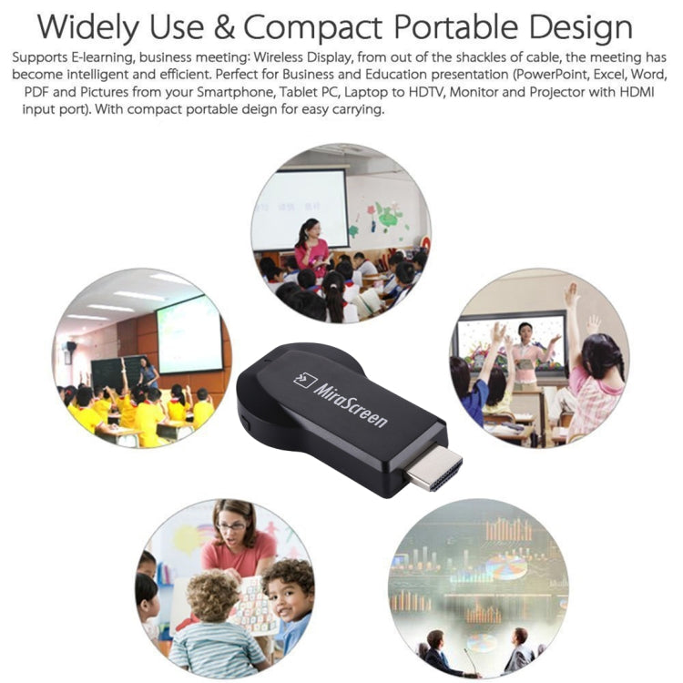 MiraScreen WiFi Display Dongle / Miracast Airplay DLNA Display Receiver Dongle Wireless Mirroring Screen Device with 2 in 1 USB Cable (Black) - Consumer Electronics by buy2fix | Online Shopping UK | buy2fix