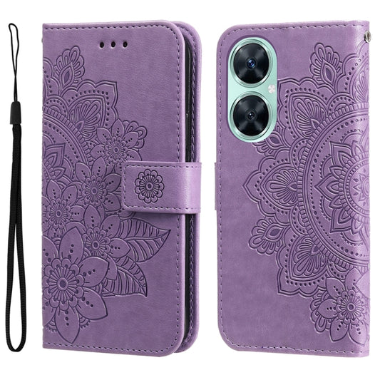 For Huawei nova 11i / Maimang 20 5G / Enjoy 60 Pro 7-petal Flowers Embossing Leather Phone Case (Light Purple) - Huawei Cases by buy2fix | Online Shopping UK | buy2fix