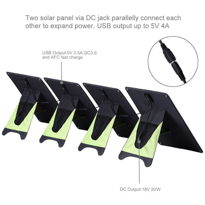 HAWEEL 4 PCS 20W Monocrystalline Silicon Solar Power Panel Charger, with USB Port & Holder & Tiger Clip, Support QC3.0 and AFC(Black) - Charger by HAWEEL | Online Shopping UK | buy2fix