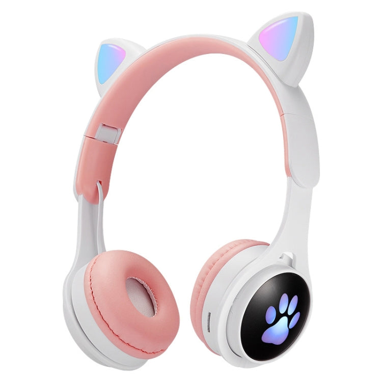 B30 Cat Paw Cat Ears Colorful Luminous Foldable Bluetooth Headset with 3.5mm Jack & TF Card Slot(White) - Headset & Headphone by buy2fix | Online Shopping UK | buy2fix