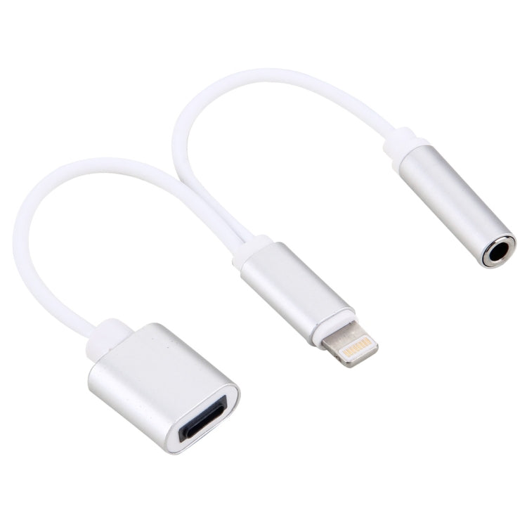 10cm 8 Pin Female & 3.5mm Audio Female to 8 Pin Male Charger&#160;Adapter Cable, Support All IOS Systems(Silver) - Earphone Adapter by buy2fix | Online Shopping UK | buy2fix