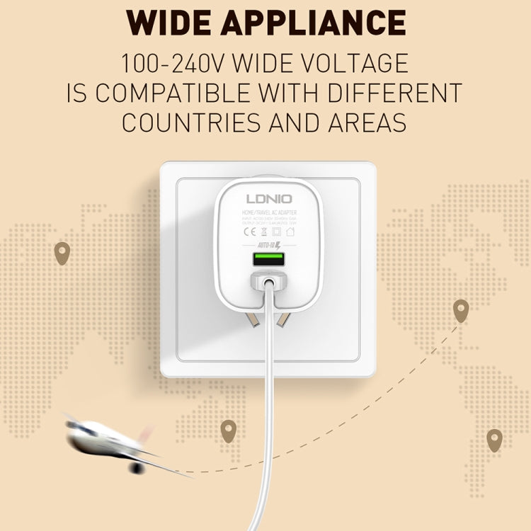 LDNIO A201 2.4A Dual USB Charging Head Travel Direct Charge Mobile Phone Adapter Charger With 8 Pin Data Cable(EU Plug) - Apple Accessories by LDNIO | Online Shopping UK | buy2fix