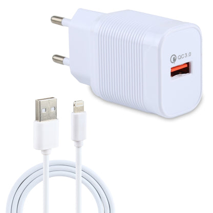 LZ-728 2 in 1 18W QC 3.0 USB Interface Travel Charger + USB to 8 Pin Data Cable Set, EU Plug, Cable Length: 1m(White) - USB Charger by buy2fix | Online Shopping UK | buy2fix