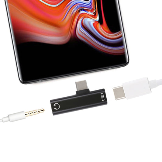 2 in 1 USB-C / Type-C Male to USB-C / Type-C Female 3.5mm Jack Charging Listening Adapter(Black) - Type-C Adapter by buy2fix | Online Shopping UK | buy2fix