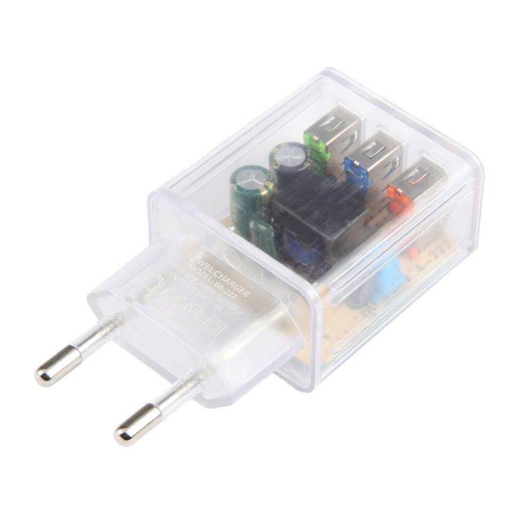 64-222 2A Three USB Transparent Charger, specification: EU Plug - USB Charger by buy2fix | Online Shopping UK | buy2fix