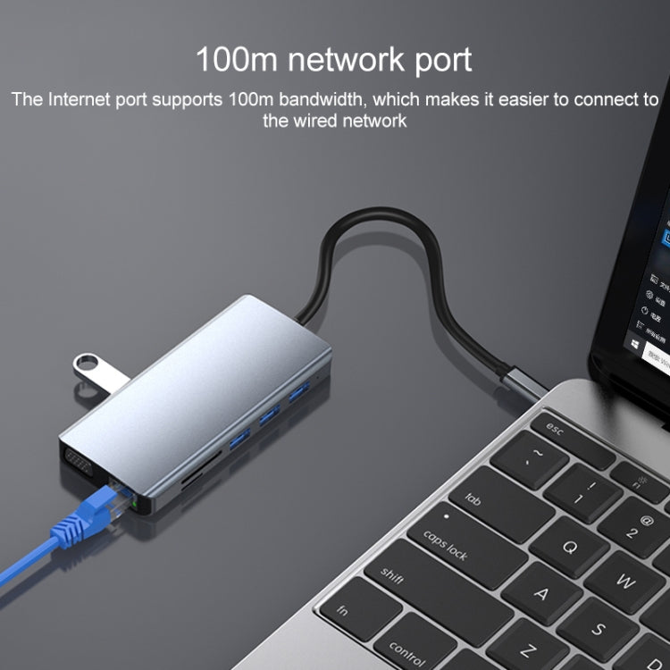 12 in 1 RJ45 + 100W PD + SD/TF + USB3.0x5+ HDMI + VGA + 3.5mm AUX to Type-C HUB Adapter - Computer & Networking by buy2fix | Online Shopping UK | buy2fix