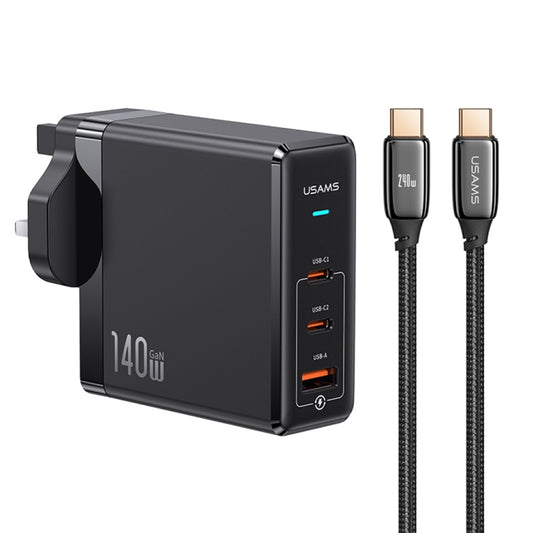 USAMS US-SJ581 T53 3 in 1 140W 3 USB Interfaces GaN Fast Charger Set, UK Plug (Black) -  by USAMS | Online Shopping UK | buy2fix