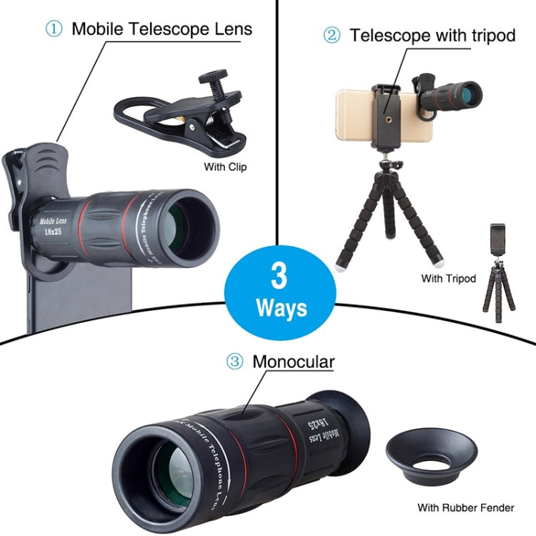 APEXEL APL-T18XBZJ5 4 in 1 18X Telescope + 0.63X Wide Lens + 198 Degrees Fisheye Lens + 15X Macro Lens Universal External Camera Phone Lens - Combination Lens by APEXEL | Online Shopping UK | buy2fix