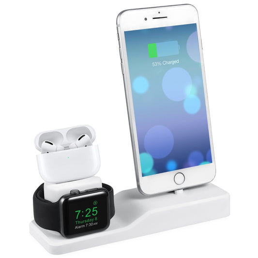 3 in 1 Silicone Charging Dock for AirPods Pro & Apple Watch & iPhone, with Bracket Funtcion(White) - Multifunction Charger by buy2fix | Online Shopping UK | buy2fix