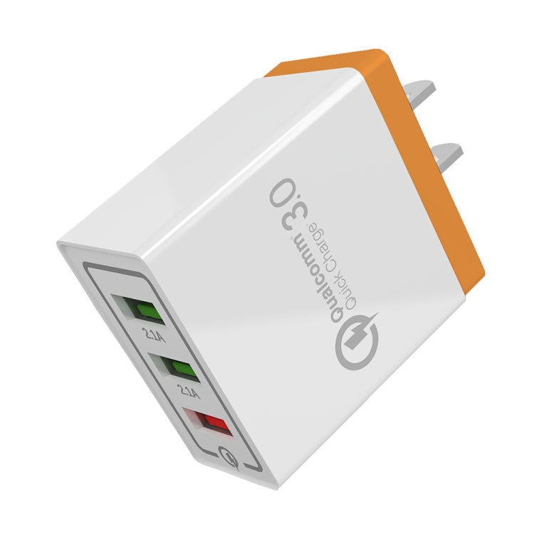 AR-QC-03 2.1A 3 USB Ports Quick Charger Travel Charger, US Plug (Orange) - Apple Accessories by buy2fix | Online Shopping UK | buy2fix