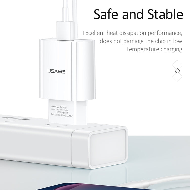 USAMS US-CC075 T18 2.1A Single USB Travel Charger, EU Plug (White) - USB Charger by USAMS | Online Shopping UK | buy2fix