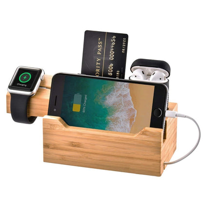 Multi-function Bamboo Charging Station Charger Stand Management Base with 3 USB Ports, For Apple Watch, AirPods, iPhone, AU Plug - Others by buy2fix | Online Shopping UK | buy2fix