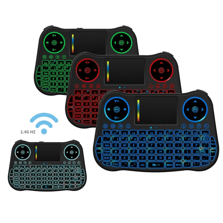 MT08 2.4GHz Mini Wireless Air Mouse QWERTY Keyboard with Colorful Backlight & Touchpad & Multimedia Control for PC, TV(Black) - MINI PC Accessories & Gadgets by buy2fix | Online Shopping UK | buy2fix