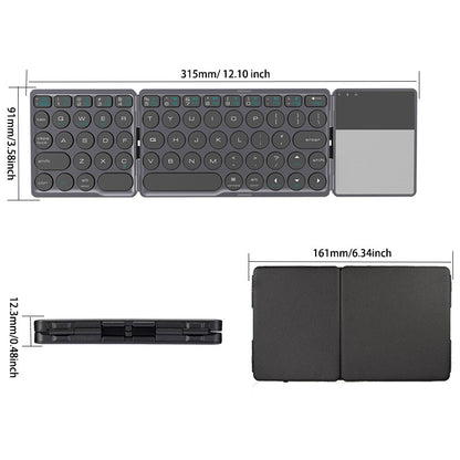 B052 Universal Round Keycap Mini Three-fold Bluetooth Wireless Keyboard with Touchpad (Black) - Mini Keyboard by buy2fix | Online Shopping UK | buy2fix