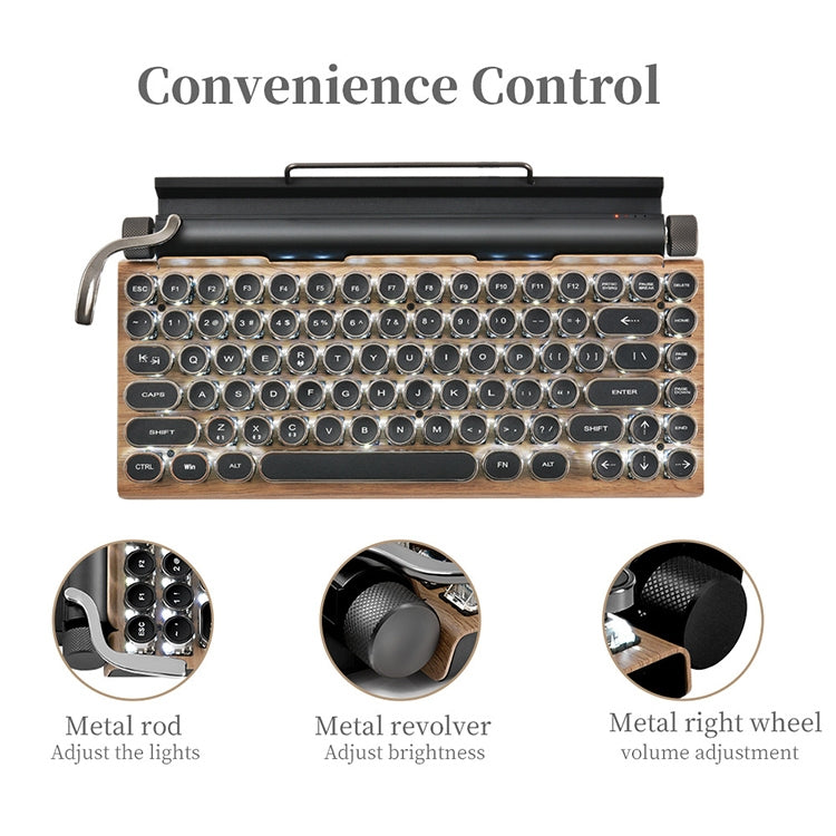 TW1867 Round Retro Punk Keycap Mechanical Wireless Bluetooth Keyboard (Wood) - Computer & Networking by buy2fix | Online Shopping UK | buy2fix