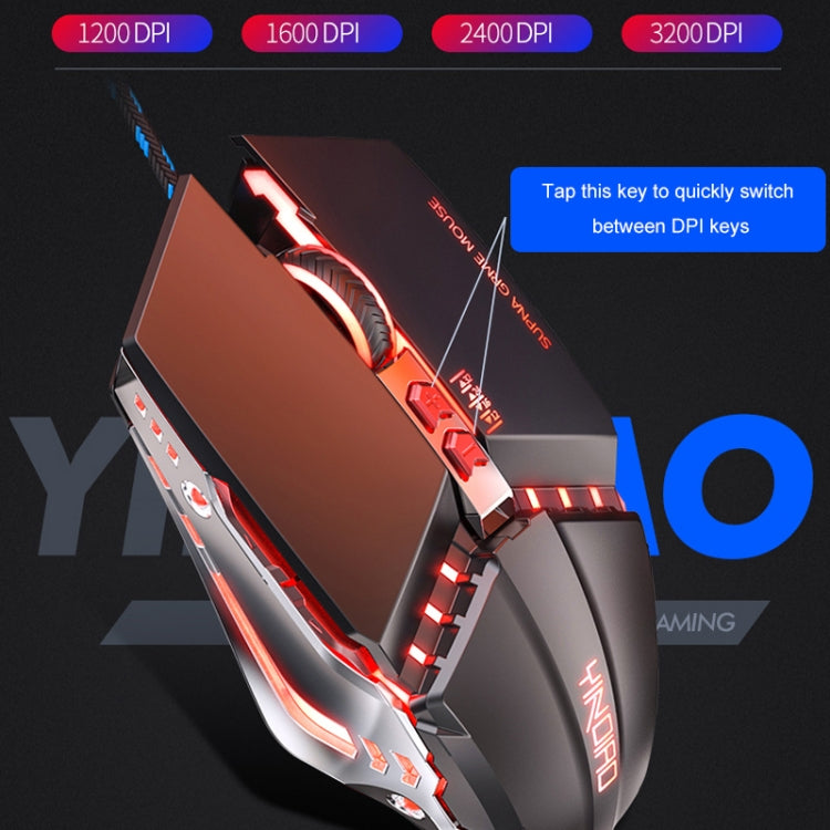 YINDIAO 3200DPI 4-modes Adjustable 7-keys RGB Light Wired Metal Mechanical Hard Core Macro Mouse, Style: Audio Version(Black) - Wired Mice by YINDIAO | Online Shopping UK | buy2fix