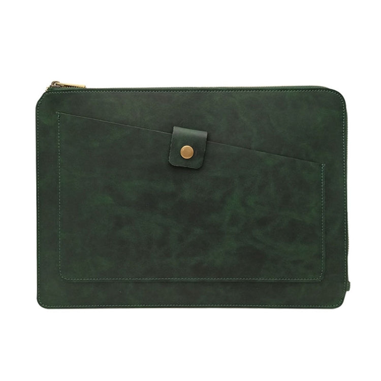 11.6 inch Genuine Leather Zipper Laptop Tablet Bag, For Macbook, Samsung, Lenovo, Sony, DELL Alienware, CHUWI, ASUS, HP 11.6 inch and Below Laptop (Dark Green) - 10 - 11 inch by buy2fix | Online Shopping UK | buy2fix