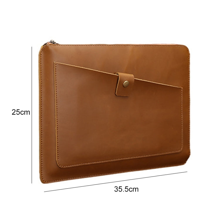 Universal Genuine Leather Business Zipper Laptop Tablet Bag For 13 inch and Below(Brown) - 15 inch by buy2fix | Online Shopping UK | buy2fix