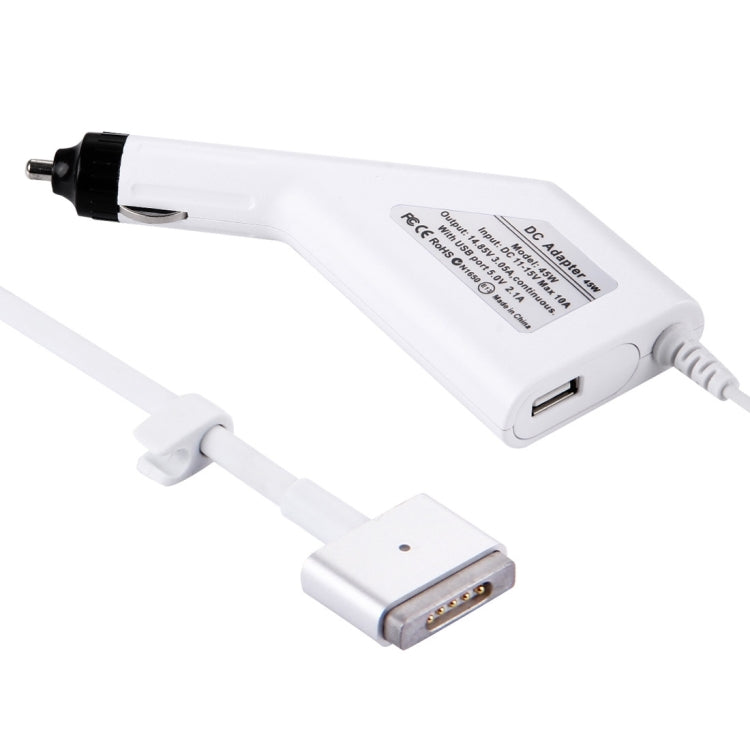 45W 14.85V 3.05A 5 Pin T Style MagSafe 2 Car Charger with 1 USB Port for Apple Macbook A1466 / A1436 / A1465 / A1435 / MD224 / MD231 / MD761 / MD711, Length: 1.7m(White) - Cable & Adapter by buy2fix | Online Shopping UK | buy2fix