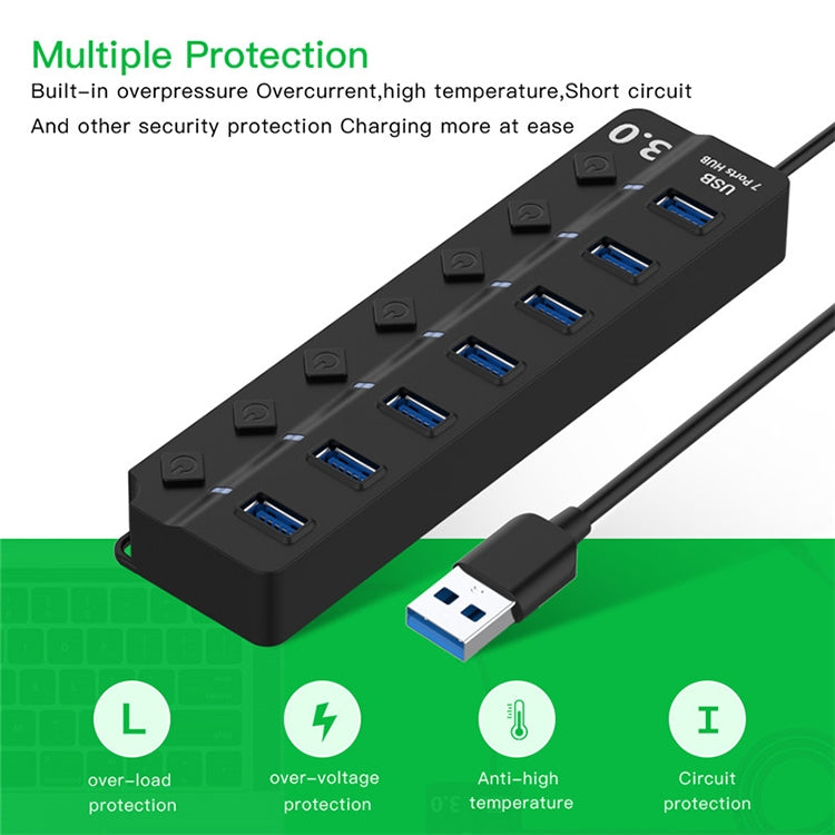 7 Ports USB 3.0 High Speed Multi Hub Expansion with Switch for PC & Laptop - USB 3.0 HUB by buy2fix | Online Shopping UK | buy2fix