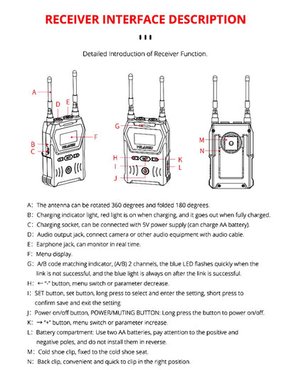 YELANGU YLG9929C MX4 Dual-Channel 100CH UHF Wireless Microphone System with Transmitter and Receiver for DSLR Cameras and Video Cameras(Black) - Camera Microphone by YELANGU | Online Shopping UK | buy2fix