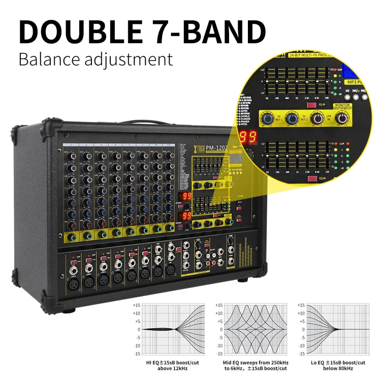 XTUGA PM1202 900W 10 Channel Stage Power Mixer 24Bit Multil-FX Processor Dual 99 DSP Effect DJ Amplifier (US Plug) - Live Sound Effects Processors by XTUGA | Online Shopping UK | buy2fix