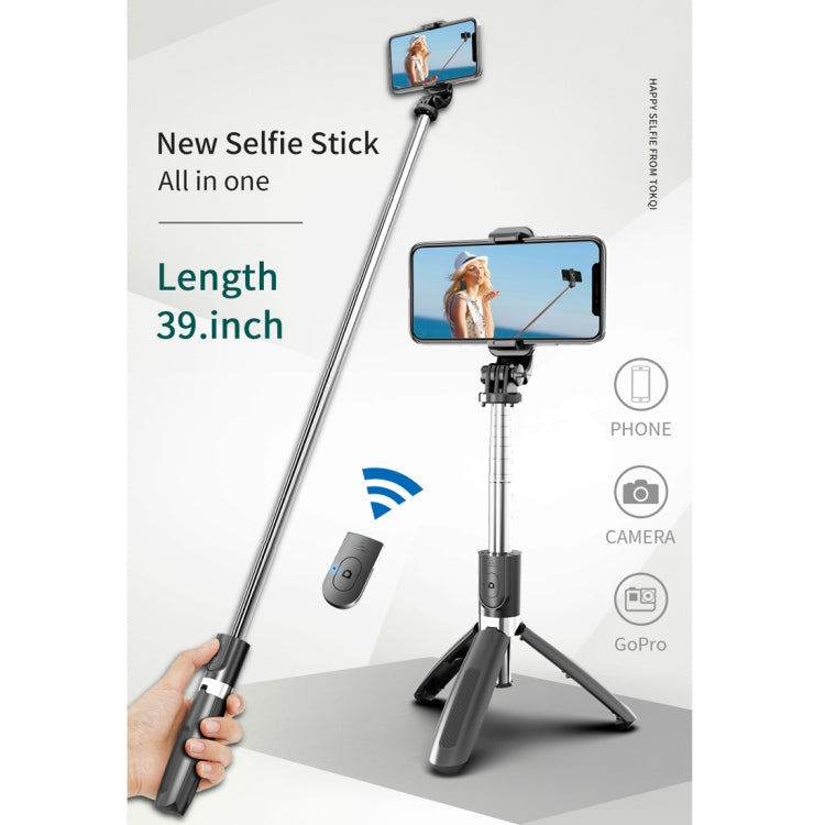 L02 100cm Multi-function Adjustable Bluetooth Self-timer Pole Tripod Selfie Stick (Black) - Consumer Electronics by buy2fix | Online Shopping UK | buy2fix