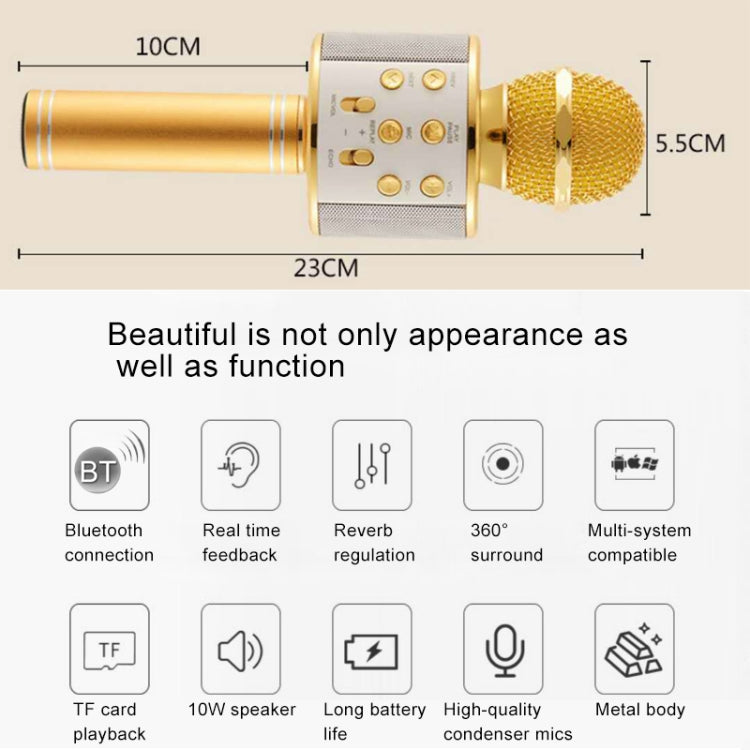 WS-858 Metal High Sound Quality Handheld KTV Karaoke Recording Bluetooth Wireless Microphone, for Notebook, PC, Speaker, Headphone, iPad, iPhone, Galaxy, Huawei, Xiaomi, LG, HTC and Other Smart Phones(Rose Gold) - Consumer Electronics by buy2fix | Online Shopping UK | buy2fix