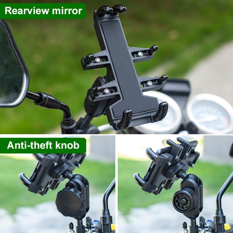 Tilt Rearview Mirror Screw Hole Ball-Head Motorcycle Multi-function Eight-jaw Aluminum Phone Navigation Holder Bracket with Anti-theft Knobs - Holder by buy2fix | Online Shopping UK | buy2fix