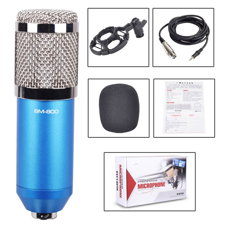 BM-800 3.5mm Studio Recording Wired Condenser Sound Microphone with Shock Mount, Compatible with PC / Mac for Live Broadcast Show, KTV, etc.(Blue) - Consumer Electronics by buy2fix | Online Shopping UK | buy2fix