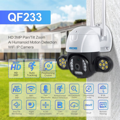 ESCAM QF233 3.0 Million Pixels Smart WiFi IP Camera, Support Auto Tracking & Night Vision & Two Way Audio & TF Card & Onvif, EU Plug - Security by ESCAM | Online Shopping UK | buy2fix