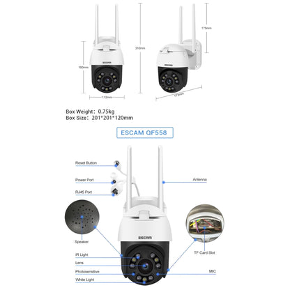 ESCAM QF558 5.0MP HD 5X Zoom Wireless IP Camera, Support Humanoid Detection, Night Vision, Two Way Audio, TF Card, EU Plug - Security by ESCAM | Online Shopping UK | buy2fix