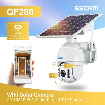 ESCAM QF280 HD 1080P IP66 Waterproof WiFi Solar Panel PT IP Camera with Battery, Support Night Vision / Motion Detection / TF Card / Two Way Audio (White) - Security by ESCAM | Online Shopping UK | buy2fix