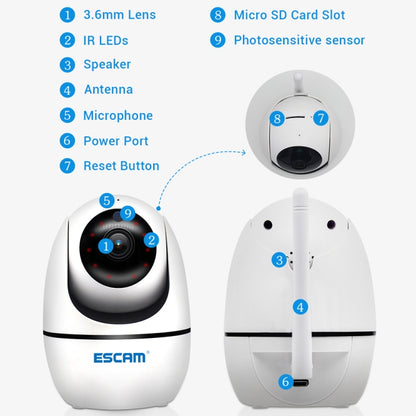 ESCAM PVR008 HD 1080P WiFi IP Camera, Support Motion Detection / Night Vision, IR Distance: 10m, US Plug(White) - Security by ESCAM | Online Shopping UK | buy2fix