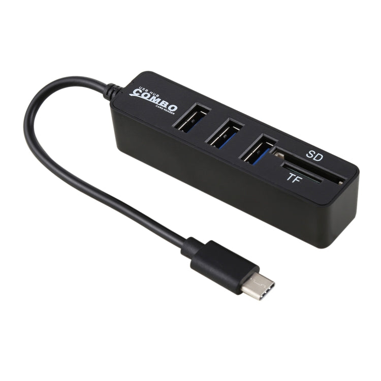 2 in 1 TF & SD Card Reader + 3 x USB Ports to USB-C / Type-C HUB Converter, Total Length: 24cm(Black) - Computer & Networking by buy2fix | Online Shopping UK | buy2fix