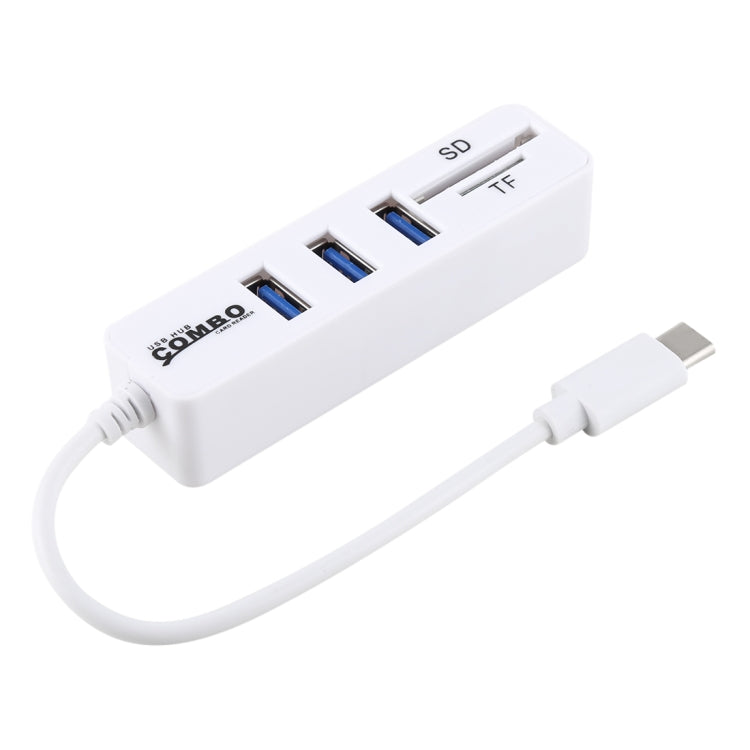 2 in 1 TF & SD Card Reader + 3 x USB Ports to USB-C / Type-C HUB Converter, Total Length: 24cm(White) - Computer & Networking by buy2fix | Online Shopping UK | buy2fix