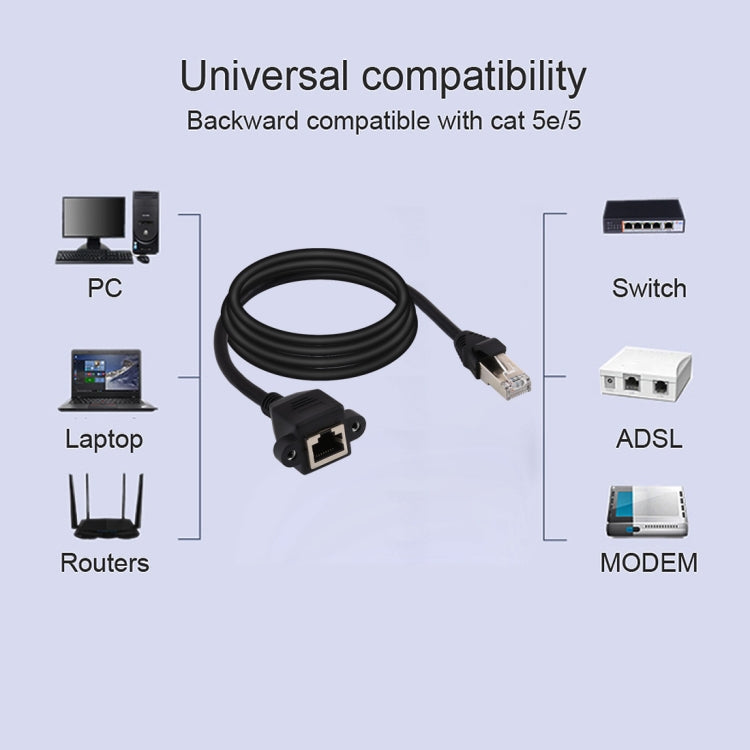 RJ45 Female to Male CAT5E Network Panel Mount Screw Lock Extension Cable, Length: 3m(Black) - Lan Cable and Tools by buy2fix | Online Shopping UK | buy2fix